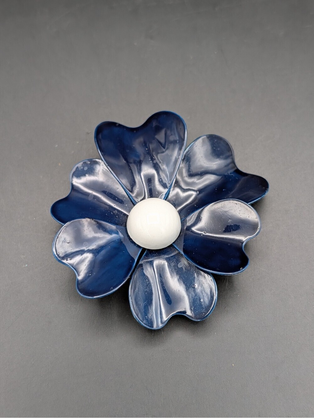 Vintage Retro Blue Enamel Dogwood Flower Brooch Pin Mod 60s Statement Jewelry